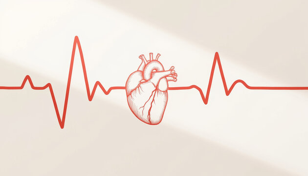 Minimalist heart illustration with rhythm graphic, symbolizing wellness