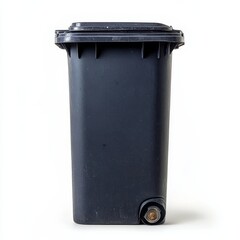 garbage can standing alone against a white background, symbolizing waste management, cleanliness, and environmental responsibility.
