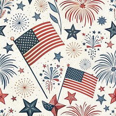 Obraz premium Minimalist Fourth of July Landscape Illustrations - Patterned Backgrounds