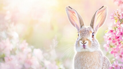 Obraz premium Bunny in Spring Blossoms Easter greeting card