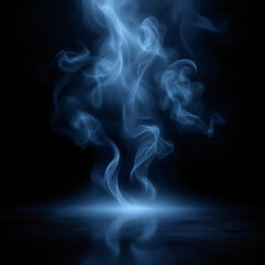 Ethereal Blue Smoke Rising with Reflective Surface on Black Background