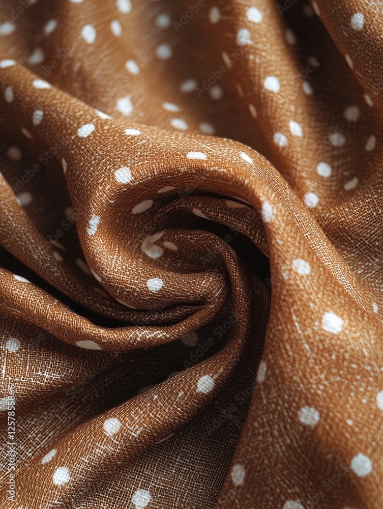 Poster high-quality brown fabric with a playful polka dot pattern. the material is textured and has a soft 