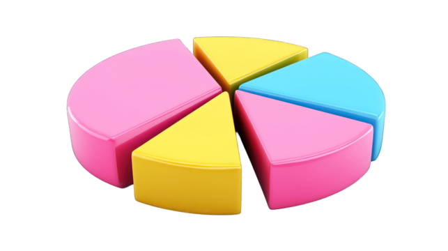 pink blue yellow pie chart 3d render icon isolated on white background