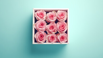 3x3 Pink Roses in a White Box Top View