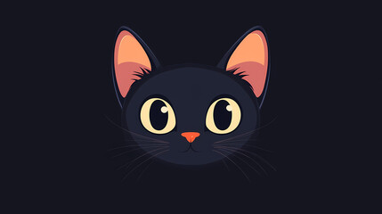 Cartoon Black Cat with Gradient Ears and Big Yellow Eyes