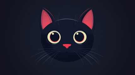 Cartoon Black Cat Face Illustration