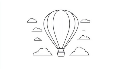 Hot Air Balloon in the Sky - A Simple Line Art Illustration