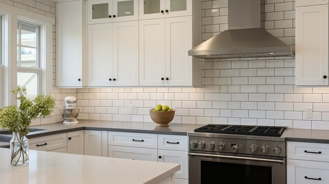 brick white kitchen backsplash