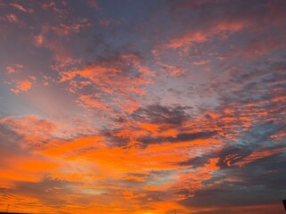 Panoramic view of sunset golden and blue sky nature background.
Colorful dramatic sky with cloud at sunset.Sky background.Sky with clouds at sunset.