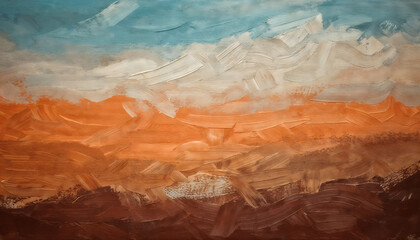 An abstract composition featuring bold brushstrokes layered create a sense of depth and texture and dynamic interplay of vibrant and muted tones