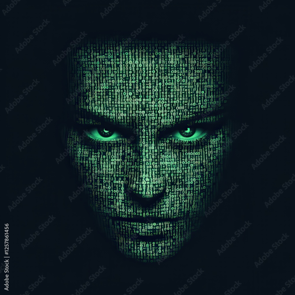 Poster digital face of code dark background abstract art futuristic environment close-up technology concept