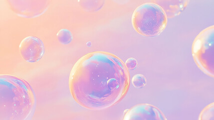 serene with floating glossy colorful soap bubbles with pastel color background