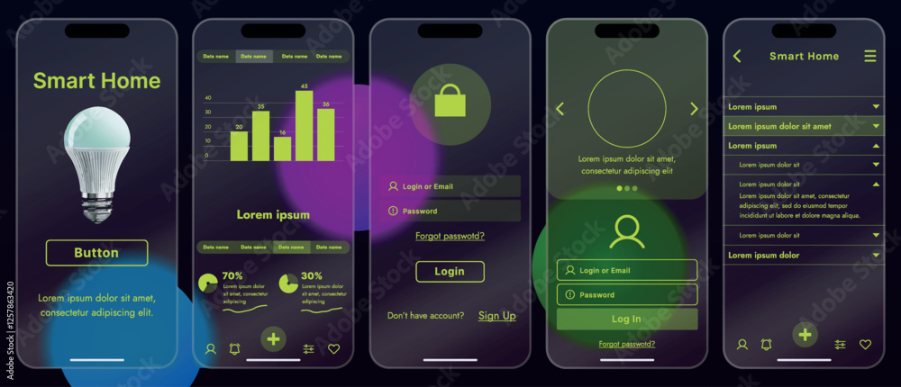 Sticker sleek vector illustration of a smart home app interface displayed on a smartphone. the design featur
