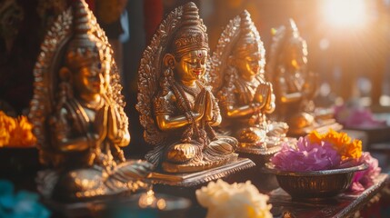 Obraz premium Golden Deities: Exquisite Hindu Statues in Prayerful Pose