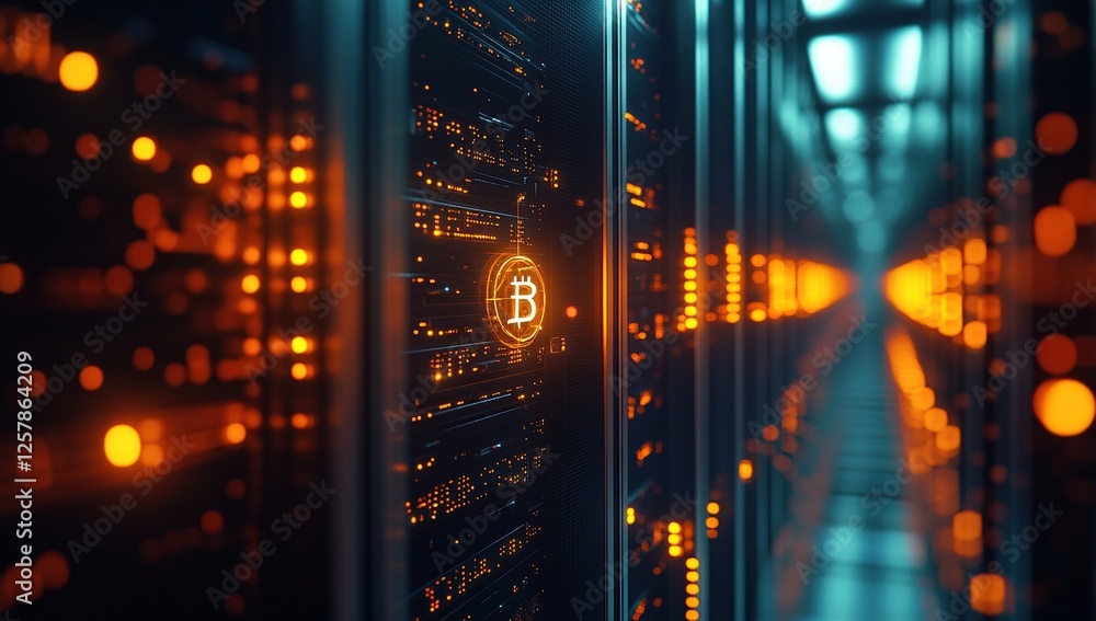 Poster cryptocurrency mining: data centers power digital currency transactions securely and efficiently in 
