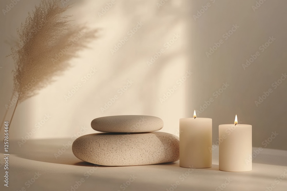 Poster Relaxing spa environment with calming massage stones and elegant candles for ultimate tranquility. Generative AI
