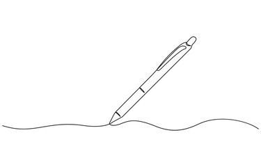 Fototapeta premium Continuous one line drawing writing pen isolated minimalist linear illustration, Continuous one line drawing of vintage pen. Vintage pen line art vector.