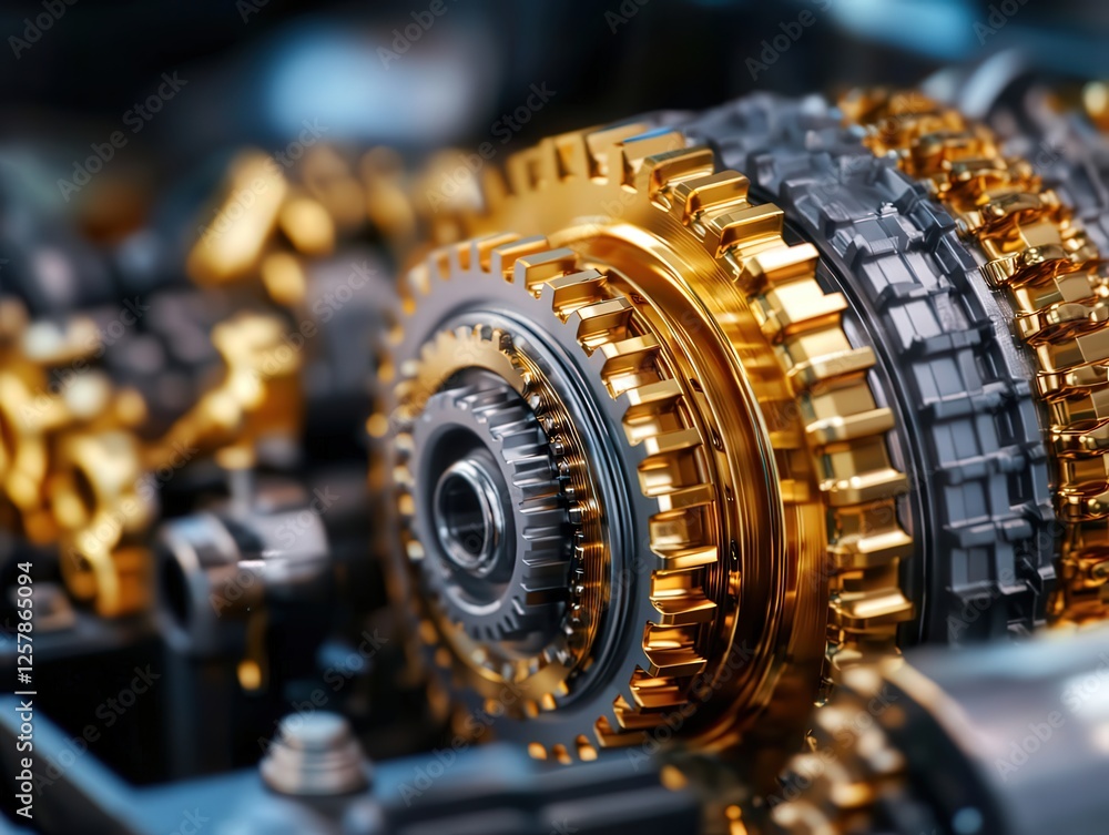 Poster assembling a car's transmission system automotive workshop macroshot industrial environment close-up