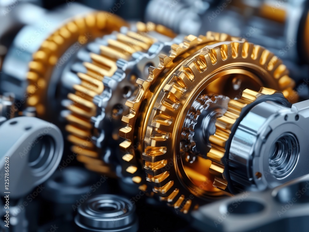 Poster assembling car transmission system workshop macro shot industrial environment close-up engineering c