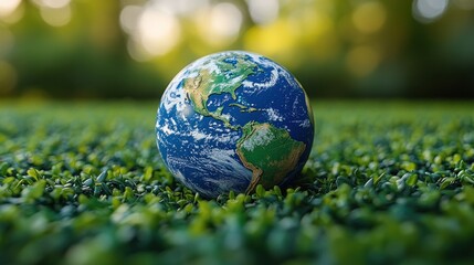 Earth globe, green grass, nature, environmental awareness