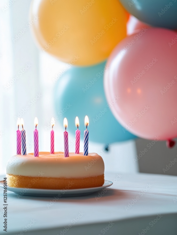 Aufkleber celebrate with a colorful birthday table decorated with vibrant balloons and glowing candles for a j