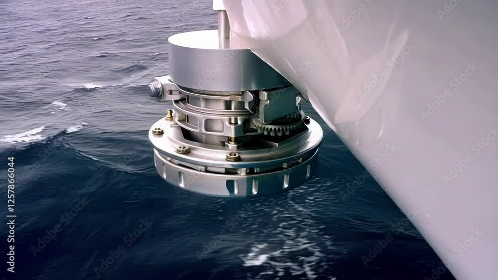 Aufkleber close up view of a yacht's azipod propulsion unit rotating, showing its intricate mechanics above an