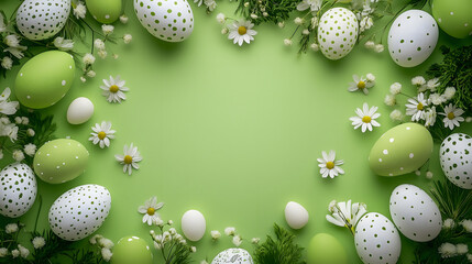 Colorful Decorated Easter Eggs with Baby's Breath Arrangement, Easter, Background