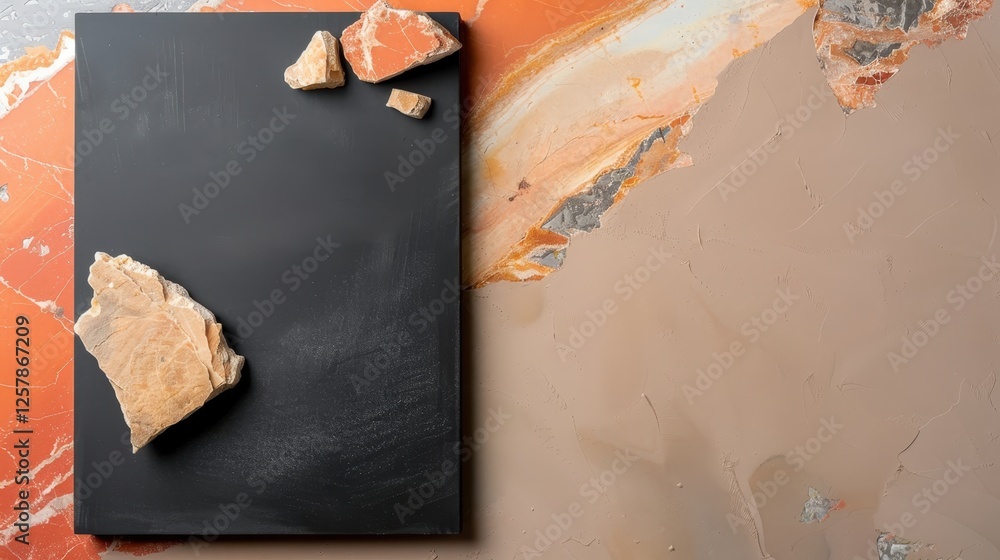 Poster abstract composition of natural stones on a modern multicolored surface with elegant textures and sh