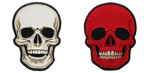 Two Embroidered Skull Patches On Transparent Background