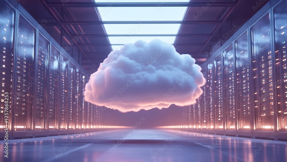 Aufkleber cloud computing: servers & data storage in modern digital infrastructure, efficiently & securely.