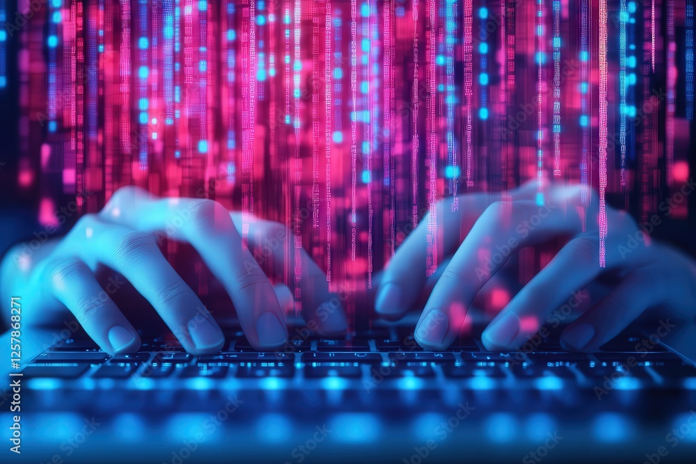 Aufkleber typing hands on keyboard with medical research software digital environment data analysis technology