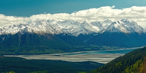 Obraz premium A majestic mountain range unfolds from a high-altitude view, with deep valleys and ridges extending endlessly.