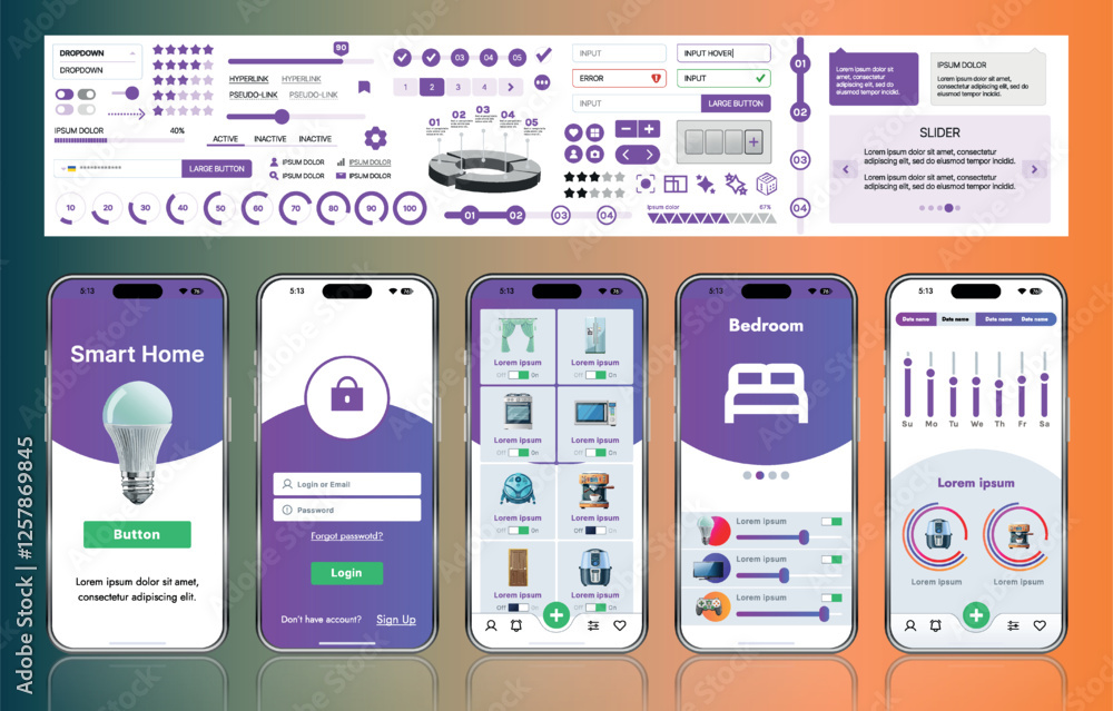 Fototapete a sleek smart home application interface template featuring modern icons and a gradient design. incl