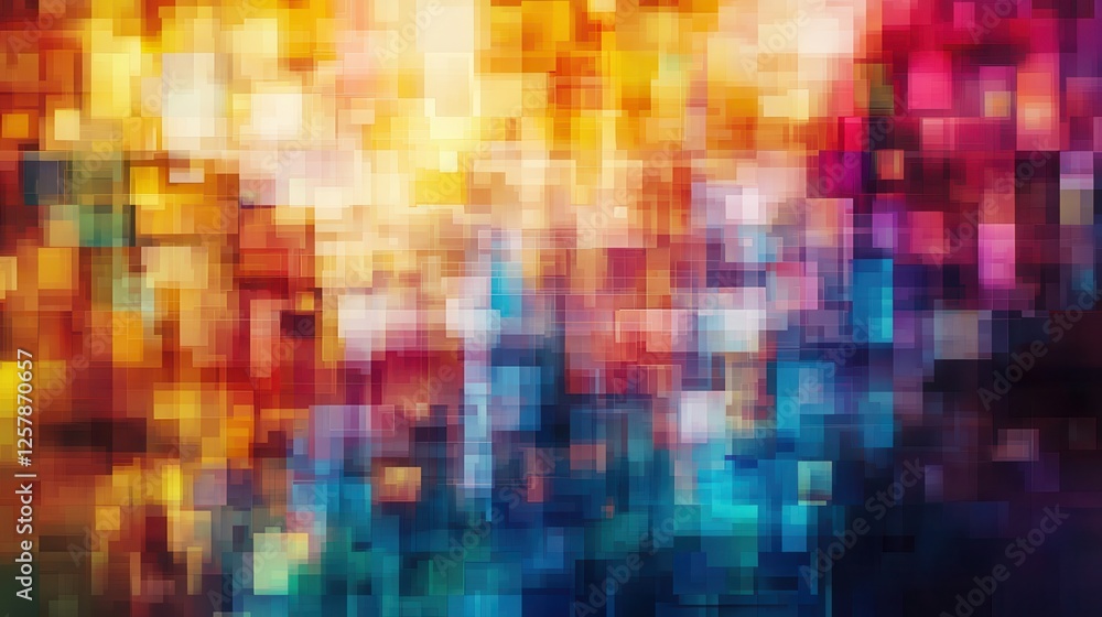 Poster abstract colorful blurry pixel blocks background. bg and technology, digital world concept. 3d rende