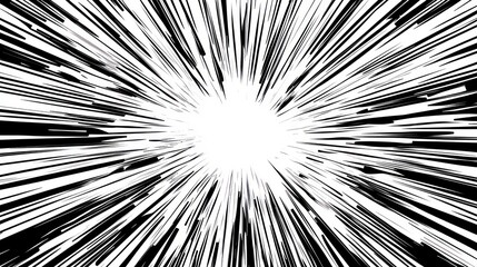 Abstract black and white radial lines converging to a bright center, creating a dynamic, high-speed motion effect.