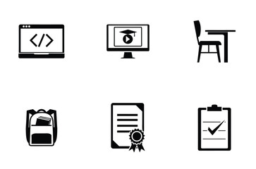 High Quality Education Icons Set, Vector Silhouette Pack for Learning and School