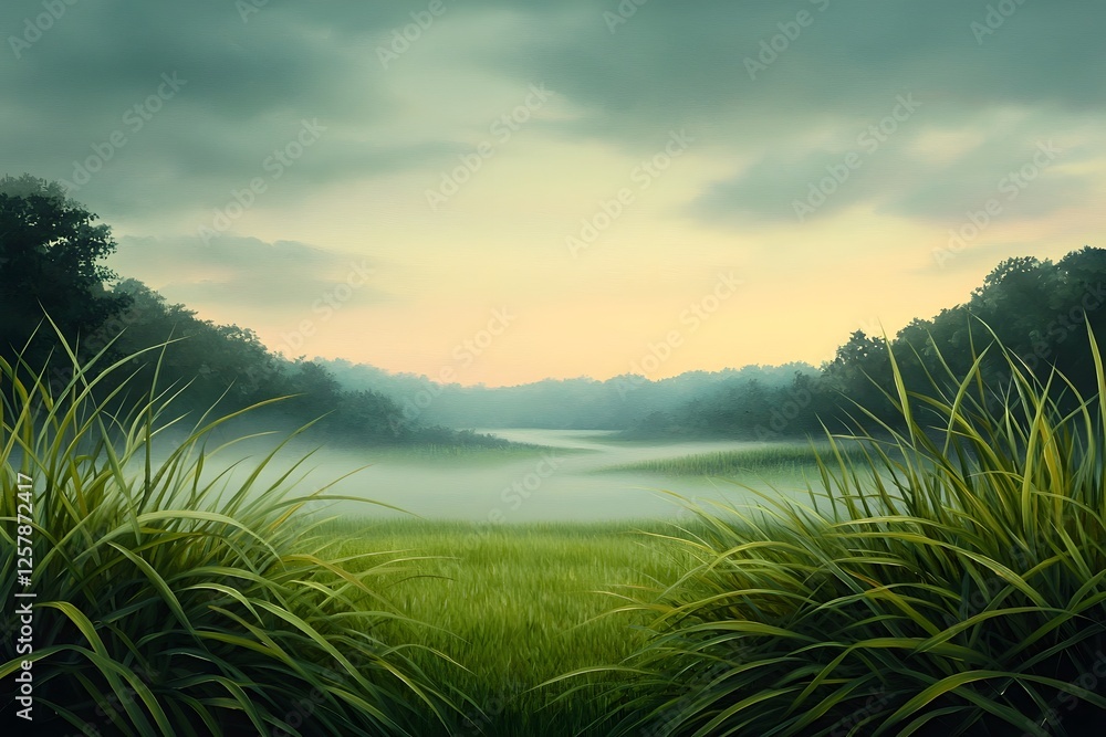Poster richly detailed grass border each blade and tuft rendered with exquisite care adding layers of depth