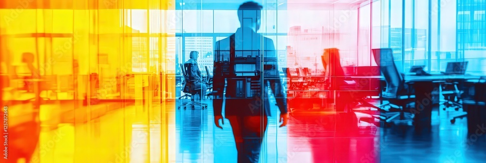 Aufkleber dynamic workplace interaction modern office double exposure image urban setting close-up view vibran