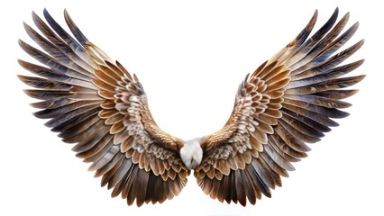 Obraz premium Powerful eagle wings spread wide, a breathtaking avian spectacle against a pristine white backdrop.