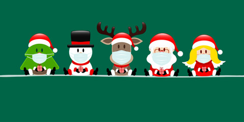 Banner Baum Schneemann Rentier Weihnachtsmann Und Engel Maske Dunkelgrün