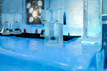 Glass made of ice in an ice-bar