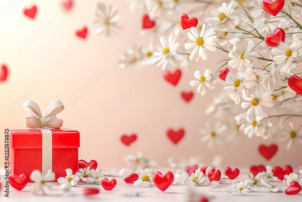 Poster red box with a white bow sits on a table with a white background