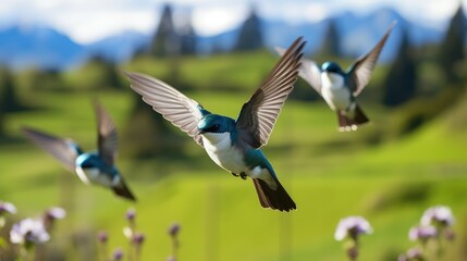 Obraz premium synchronized tree swallow
