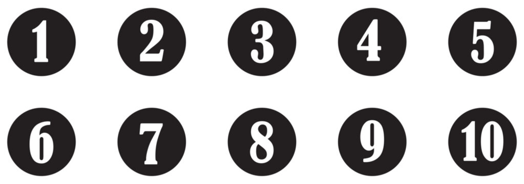 Chiffres 1 à 10 dans cercle multicolours. Bullet point set with number from 1 to 10. Collection of number "buttons". number circle icons 1 to 10 for listing and education.  Numbered circle icons. 