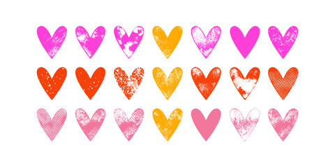 Vector set with grunge textured hearts. Elements for design