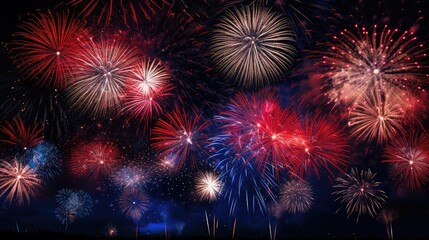 Fototapeta premium night red white and blue firework