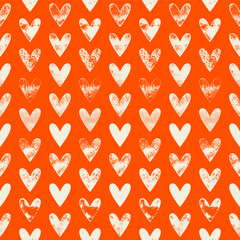Vector seamless pattern with textured hearts in grunge style. Print, background, wallpaper, design