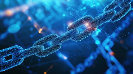 Polygon world map with blockchain technology peer to peer network on blue background. Network, p2p business, e-commerce, bitcoin trading and global cryptocurrency blockchain business banner concept.