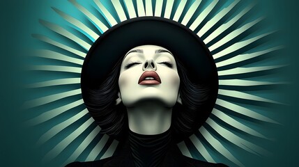 Powerful black and white capturing the heroic pioneering spirit of a feminist leader  Her face is etched with a strong sense of purpose and inner strength depicted in a bold