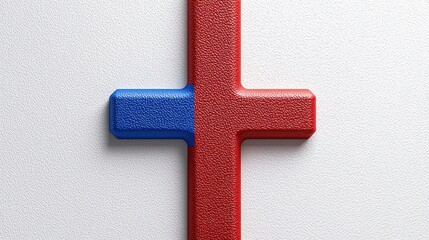 Blue and Red Plus Symbol Interlock Design on White Ground